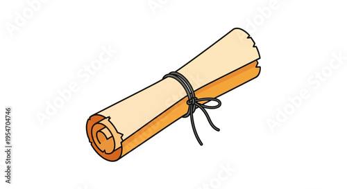 Old Rolled Paper Scroll with String Tie Illustration Isolated on White Background
