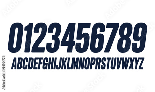 Navy Italic Condensed Alphabet and Numbers Set for Modern Branding and Sports Graphic Design