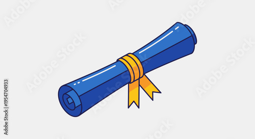 Rolled Blue Diploma with Gold Ribbon Vector Illustration - Graduation, Education, Achievement, and Degree Certification Symbol
