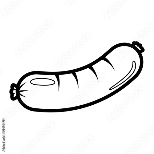 Hand-drawn sausage illustration, simple line art, black and white, isolated on white background