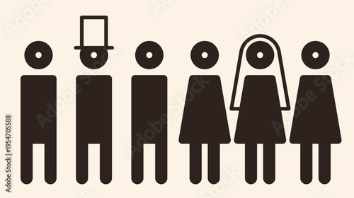 Marriage sign. Wedding symbol. Ilustration of bride and groom.