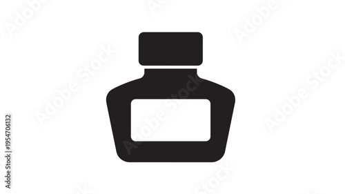 Inkwell icon with a simple silhouette and a blank label for text or branding. featuring bottle, ink, writing with calligraphy and vintage elements