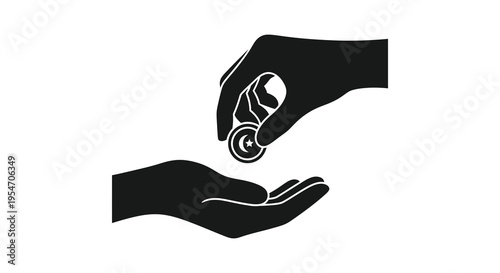 Hands exchanging currency with a star shaped coin depicted in a bold striking silhouette high quality professional