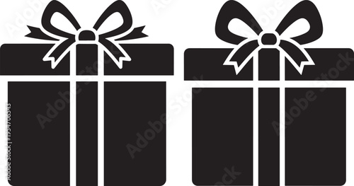 Elegant Wrapped Gift Boxes with Ribbons and Bows Silhouette Vector Icons for Celebrations, Presents, and Special Occasions, Gift Wrap