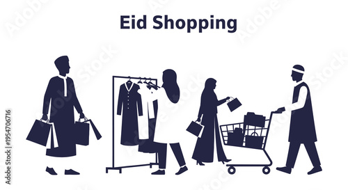 People shopping for eid celebrations depicted in a striking dark silhouette high quality professional detailed modern