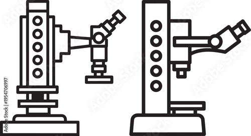 Industrial Machine or Laboratory Equipment Silhouette Icons for Manufacturing, Engineering, and Scientific Research Concepts, Factory Machinery