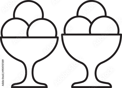 Two black silhouette bowls filled with ice cream scoops, representing dessert, treats, and enjoyment, White Background