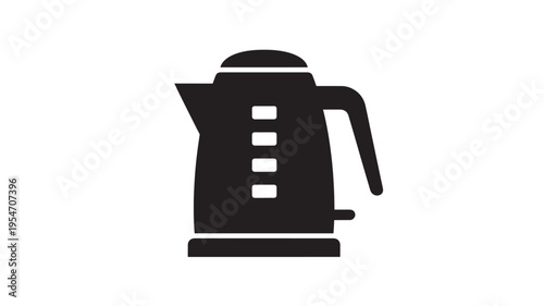 Kettle icon with water level indicators and handle on a white background, representing a kitchen appliance for heating water.