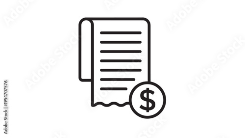 Receipt icon with dollar sign indicating financial transaction and payment, representing commerce and accounting.