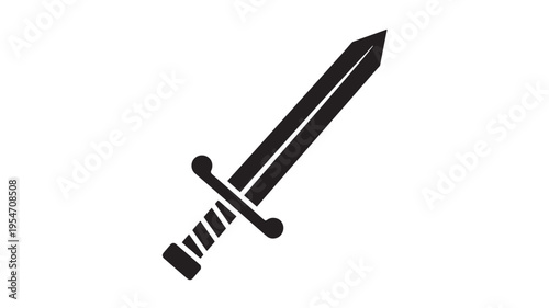 Sword icon with a sharp blade and simple hilt, representing combat, history, or fantasy themes. featuring weapon, steel, medieval with knight and