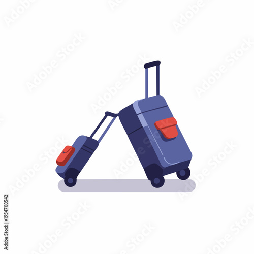 Flat Design Stacked Suitcases with Telescopic Handles and Wheels Illustration