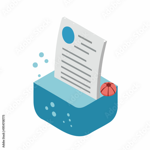 Isometric Paper Shredder Flat Illustration for Document Data Security Concept