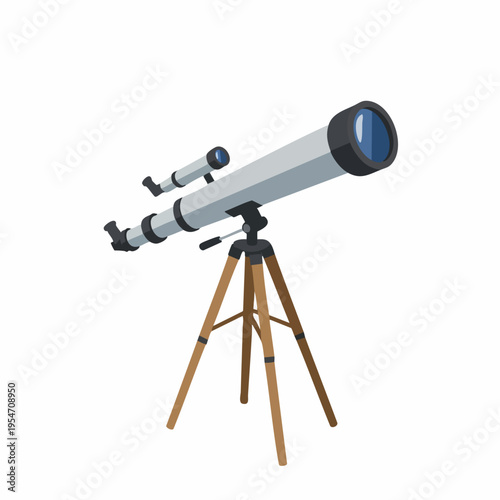 Detailed Flat Style Telescope on Tripod for Astronomy Equipment