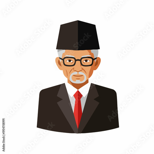Cartoon Flat Style Senior Man Indonesian Government Official Avatar Illustration