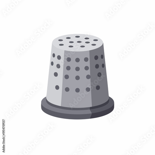 Realistic Silver Metallic Thimble Sewing Needle Protection Tool Icon Design Element