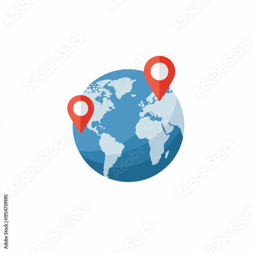 Simple Flat World Globe with Location Pin Marker Icon Illustration