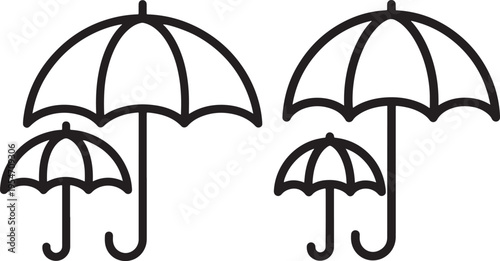 Two umbrellas, one large and one small, simple outline icons symbolizing protection, weather, and safety, Ward Off