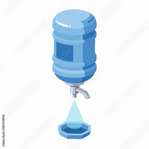 Isometric Detailed Water Dispenser with Bottle and Water Drop Appliance