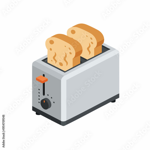 Isometric Detailed Toaster with Bread Slices Kitchen Appliance Domestic Illustration