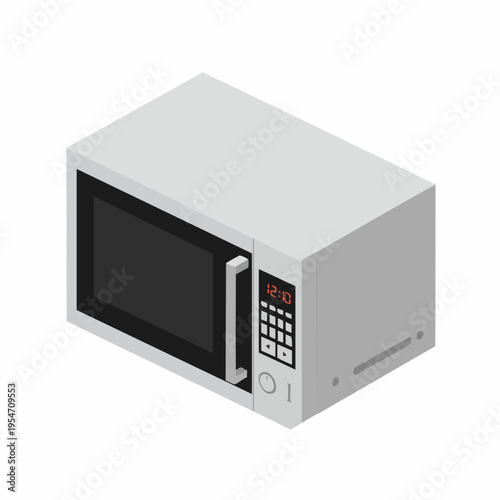 Isometric Realistic White Microwave Oven Appliance Kitchen Cooking Equipment