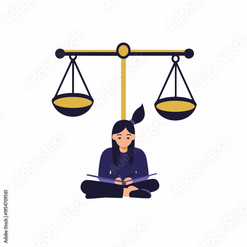 Flat Style Isolated Woman Meditating with Balance Scale Illustration