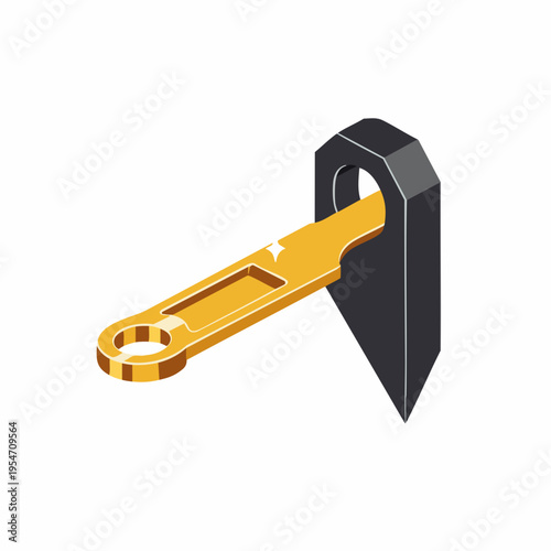 Isometric Metal Gold Color Lock Key Hole Object Element