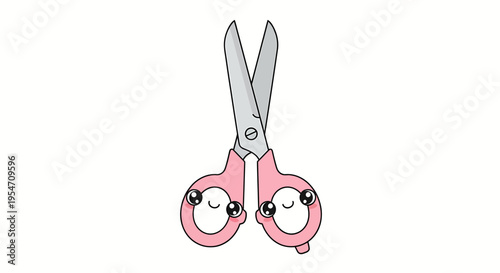 cute cartoon scissors with smiling faces on handles for kids craft branding