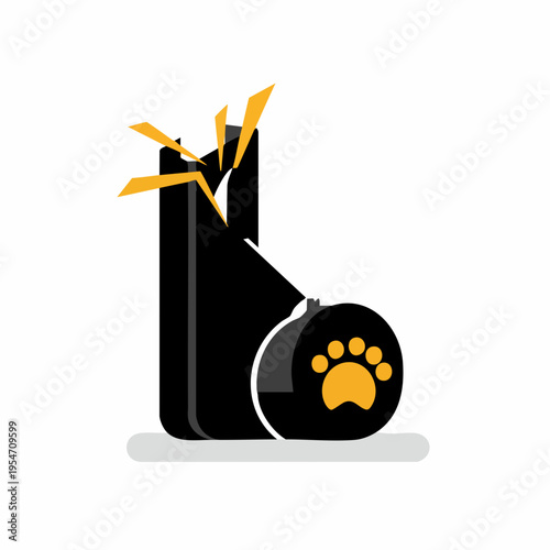 Minimalist Flat Design Broken Smartphone with Paw Print Pet Shop Icon
