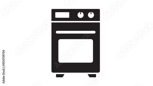 Stove icon with oven and digital display, simple black silhouette representing kitchen appliance for cooking and baking food.