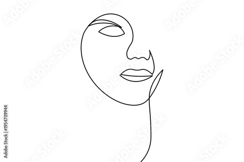 Abstract single line art of a beautiful woman face on white background. Aesthetic hand drawn vector sketch for beauty and fashion branding.