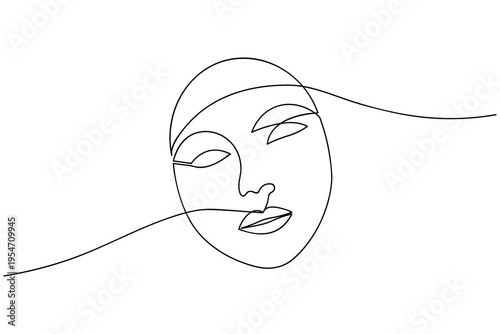 Abstract single line art of a beautiful woman face on white background. Aesthetic hand drawn vector sketch for beauty and fashion branding.