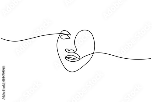 Abstract single line art of a beautiful woman face on white background. Aesthetic hand drawn vector sketch for beauty and fashion branding.