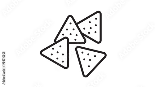 Nachos triangular tortilla chips with dotted surface, flat icon illustration. featuring snack, junk food, party food with crispy and crunchy elements