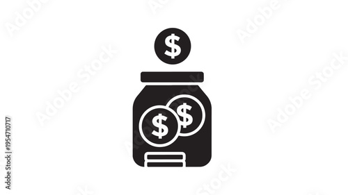 Jar icon with dollar coins showing savings and accumulation of wealth for financial security and investment planning.