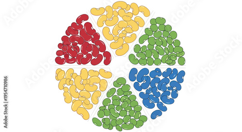 Colorful Jelly Beans Arranged in Circular Segments on White Background