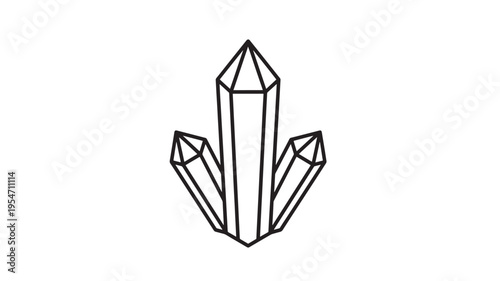 Crystals geometric line art icon with sharp edges and faceted surfaces, representing natural energy and mystical elements.