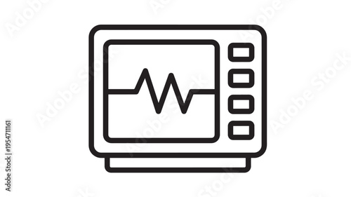 Medical monitor icon with EKG waveform display and buttons, clean and simple outline design for healthcare applications.