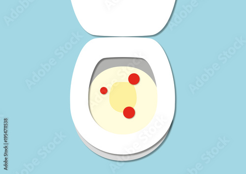 Blood and urine in a toilet, conceptual illustration