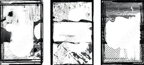 Framed grungy isolated layers . Design element for brochure, social media, posters, flyers. Overlay texture.Textured banner with Distress effect .Vector halftone dots . Screen print texture