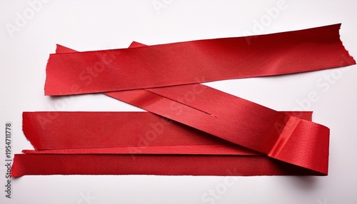 Long And Torn Strips Of Red Kraft Paper Tape