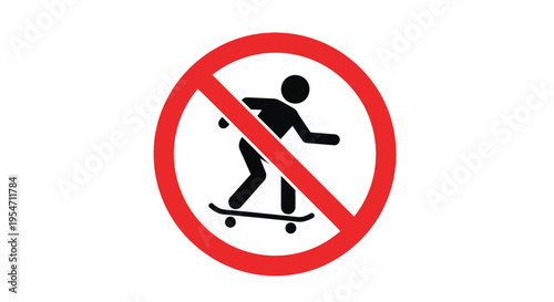 Vector illustration depicting a clear no skateboarding sign for safety regulations and outdoor restriction.