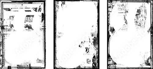 Framed grungy isolated layers . Design element for brochure, social media, posters, flyers. Overlay texture.Textured banner with Distress effect .Vector halftone dots . Screen print texture