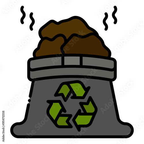Stinky Compost Bin with Recycling Symbol and Rotting Food Waste