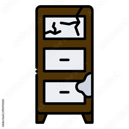 Broken Furniture Cartoon Icon of Damaged Cabinet