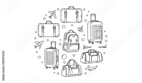 Elegant Monoline Travel Bags and Suitcase Icon Collection Luxury Baggage Vector Set for Branding