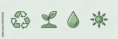 Minimalist sustainable lifestyle icon set – Perfect for eco campaigns.