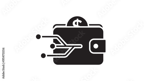 Digital wallet icon with dollar coin and circuit board connections, symbolizing digital finance and cryptocurrency.