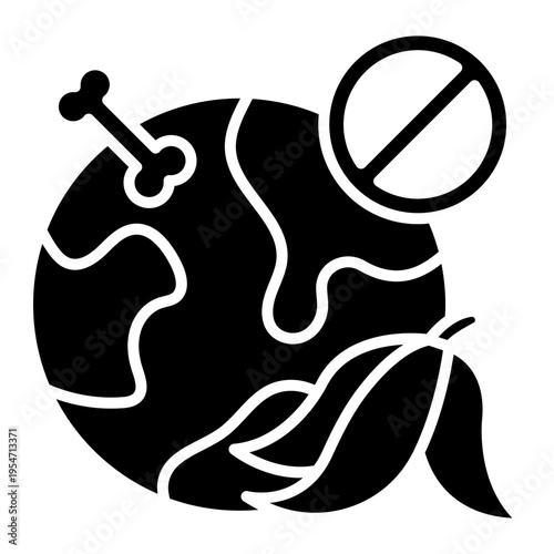 Stop Environmental Pollution Icon: Earth with Bone and Leaf