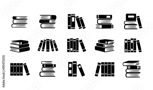 Grid-based stacked and shelved book icons vector pack