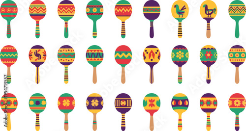 Vibrant maracas collection with colorful patterns and designs
